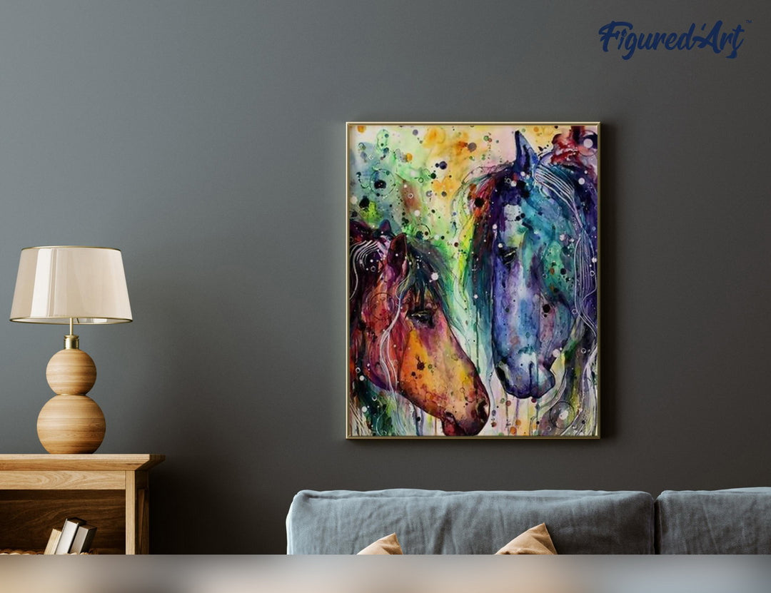 Malen nach Zahlen 40x50cm ohne Keilrahmen Figured’Art Zwei Pferde in Farben