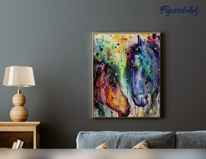 Malen nach Zahlen 40x50cm ohne Keilrahmen Figured’Art Zwei Pferde in Farben