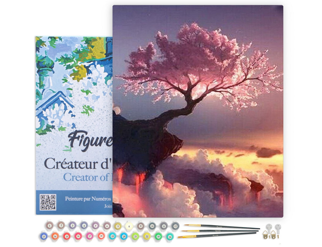 Figured'Art Malen nach Zahlen 40x50cm auf Keilrahmen gespannt Rosaroter Baum und Wolken - Kidis Art