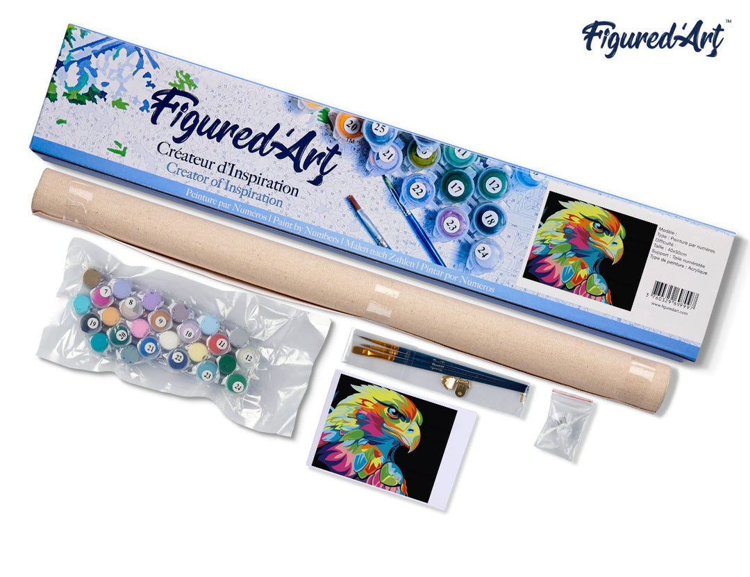 Malen nach Zahlen 40x50cm ohne Keilrahmen Figured’Art Adler Pop Art - Kidis Art