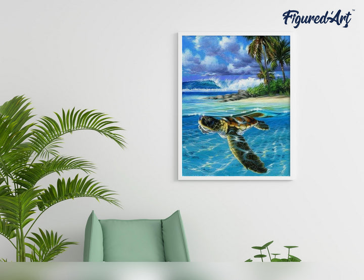 Malen nach Zahlen 40x50cm auf Keilrahmen gespannt Figured’Art Entspannte Schildkröte