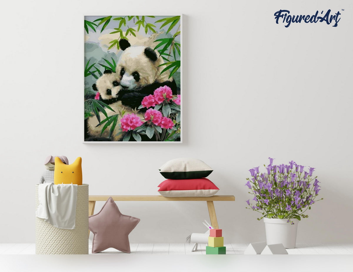Malen nach Zahlen 40x50cm ohne Keilrahmen Figured’Art Grosse Pandas - Kidis Art