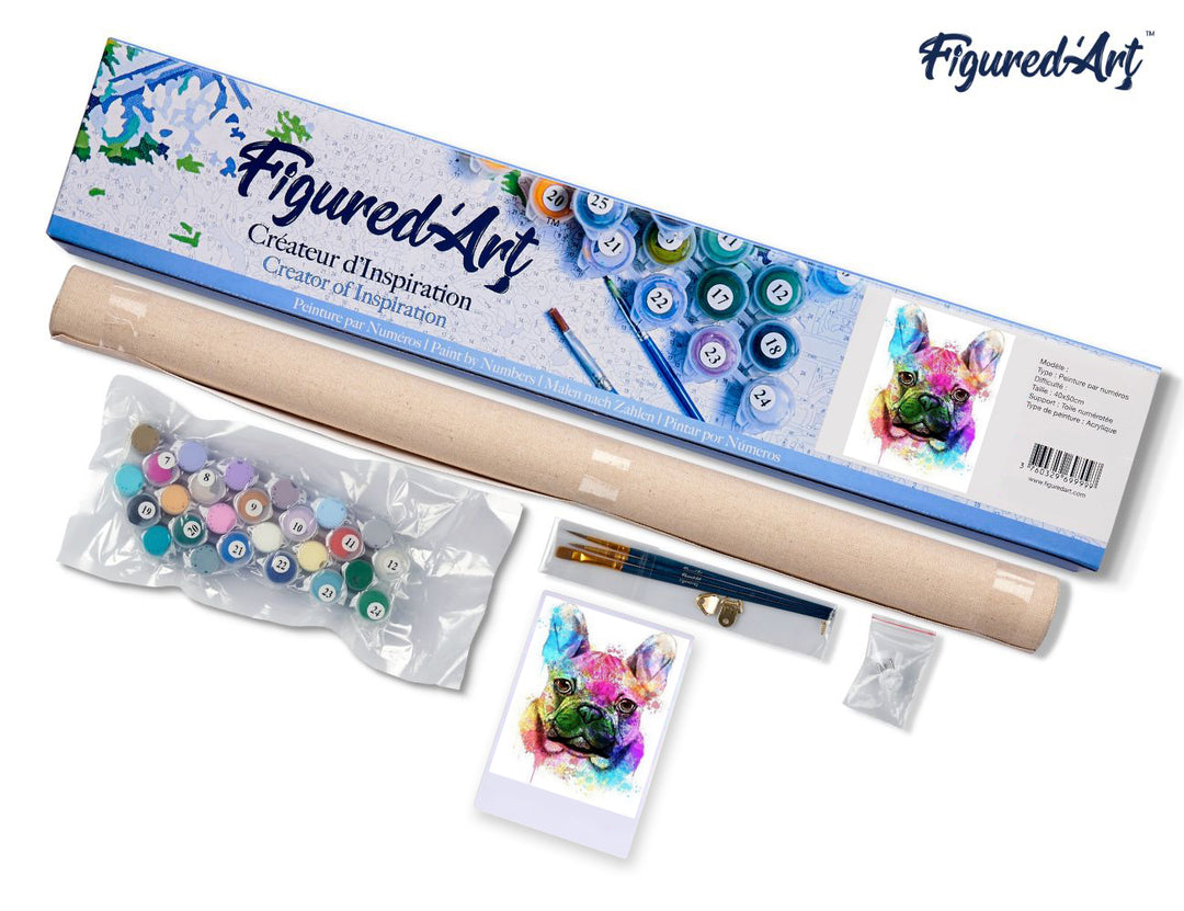 Malen nach Zahlen 40x50cm ohne Keilrahmen Figured’Art Schöner bunter Hund