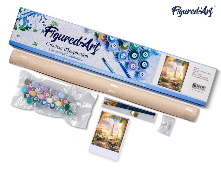 Malen nach Zahlen 40x50cm ohne Keilrahmen Figured’Art Romantische Landschaft in Paris