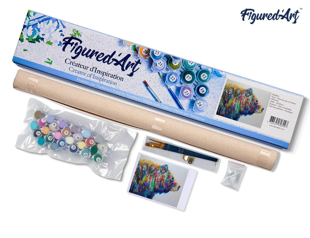 Malen nach Zahlen 40x50cm ohne Keilrahmen Figured’Art Bunte Bären - Kidis Art