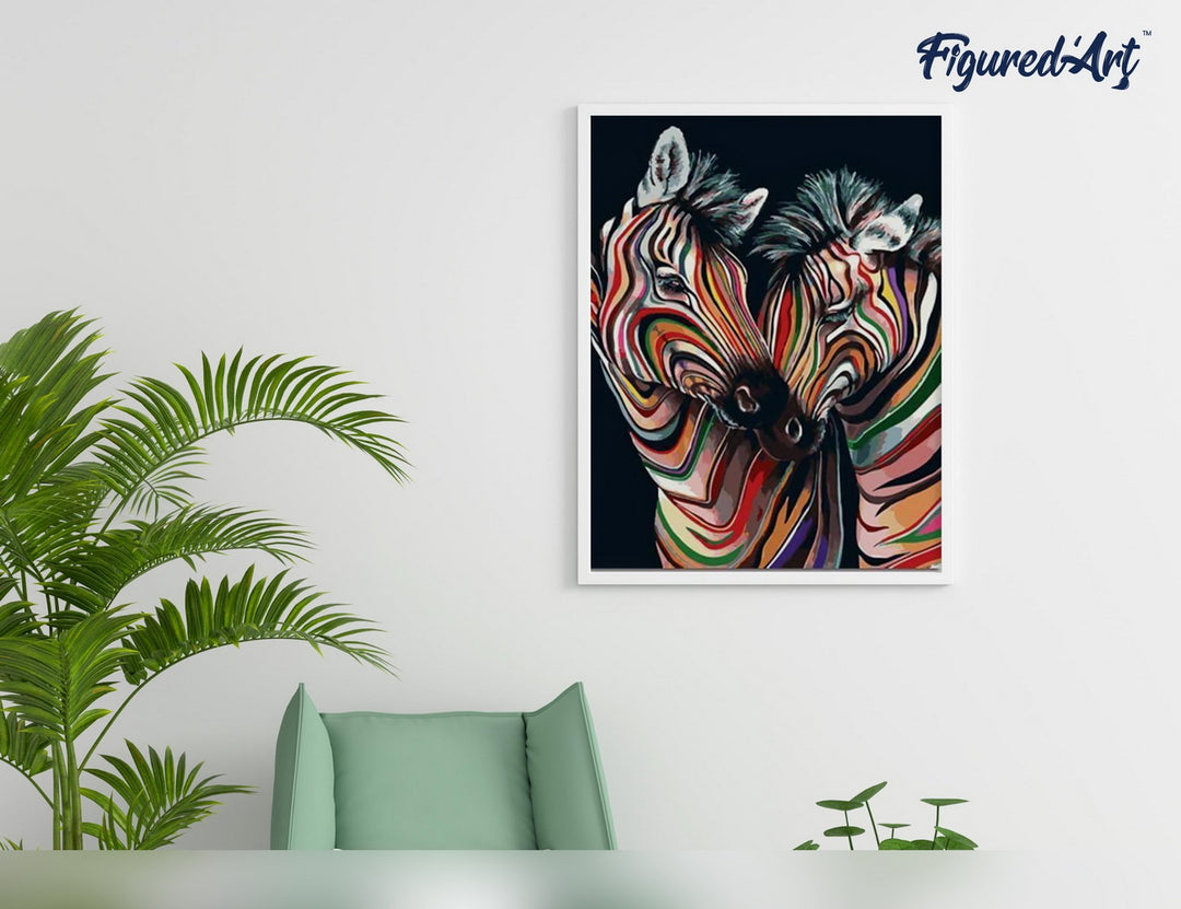Malen nach Zahlen 40x50cm ohne Keilrahmen Figured’Art Buntes Zebrapaar - Kidis Art