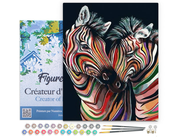 Figured'Art Malen Nach Zahlen Komplettset 40x50 Cm Auf Keilrahmen Buntes Zebrapaar - Kidis Art