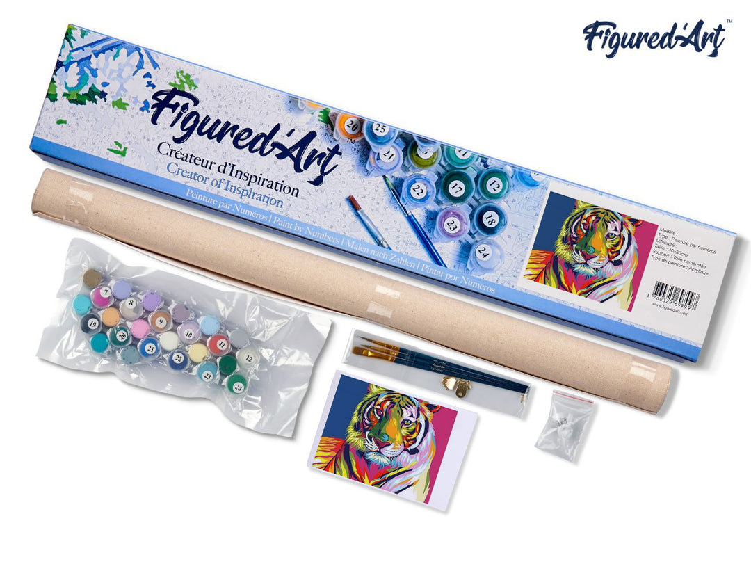 Malen nach Zahlen 40x50cm ohne Keilrahmen Figured’Art Tiger Pop Art 2