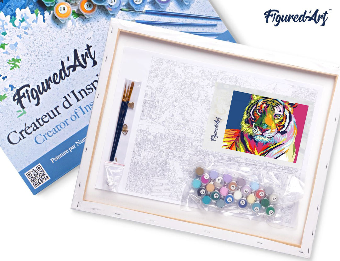 Malen nach Zahlen 40x50cm auf Keilrahmen gespannt Figured’Art Tiger Pop Art 2 - Kidis Art