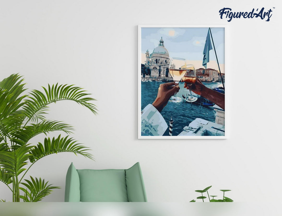 Malen nach Zahlen 40x50cm ohne Keilrahmen Figured’Art Anstossen am Fluss - Kidis Art