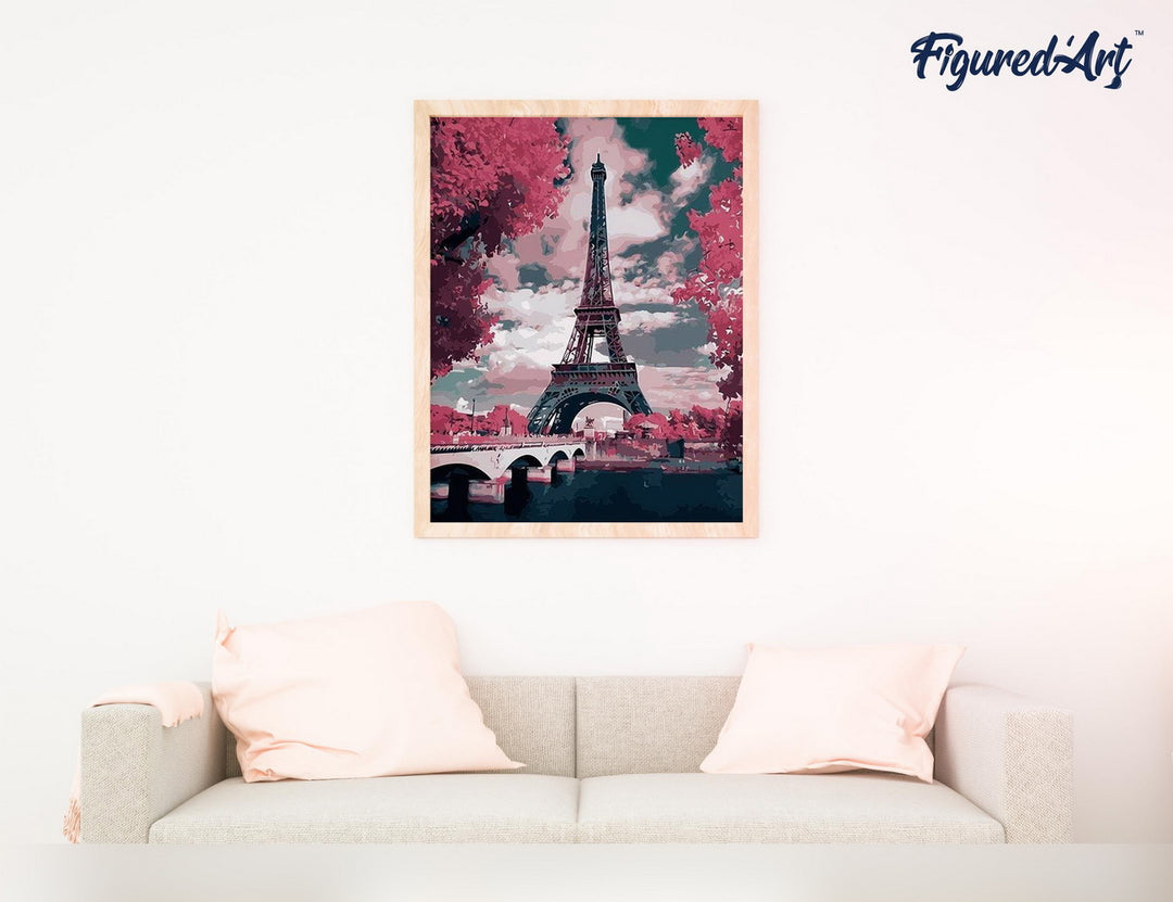 Malen nach Zahlen 40x50cm ohne Keilrahmen Figured’Art Eiffelturm im Frühjahr - Kidis Art