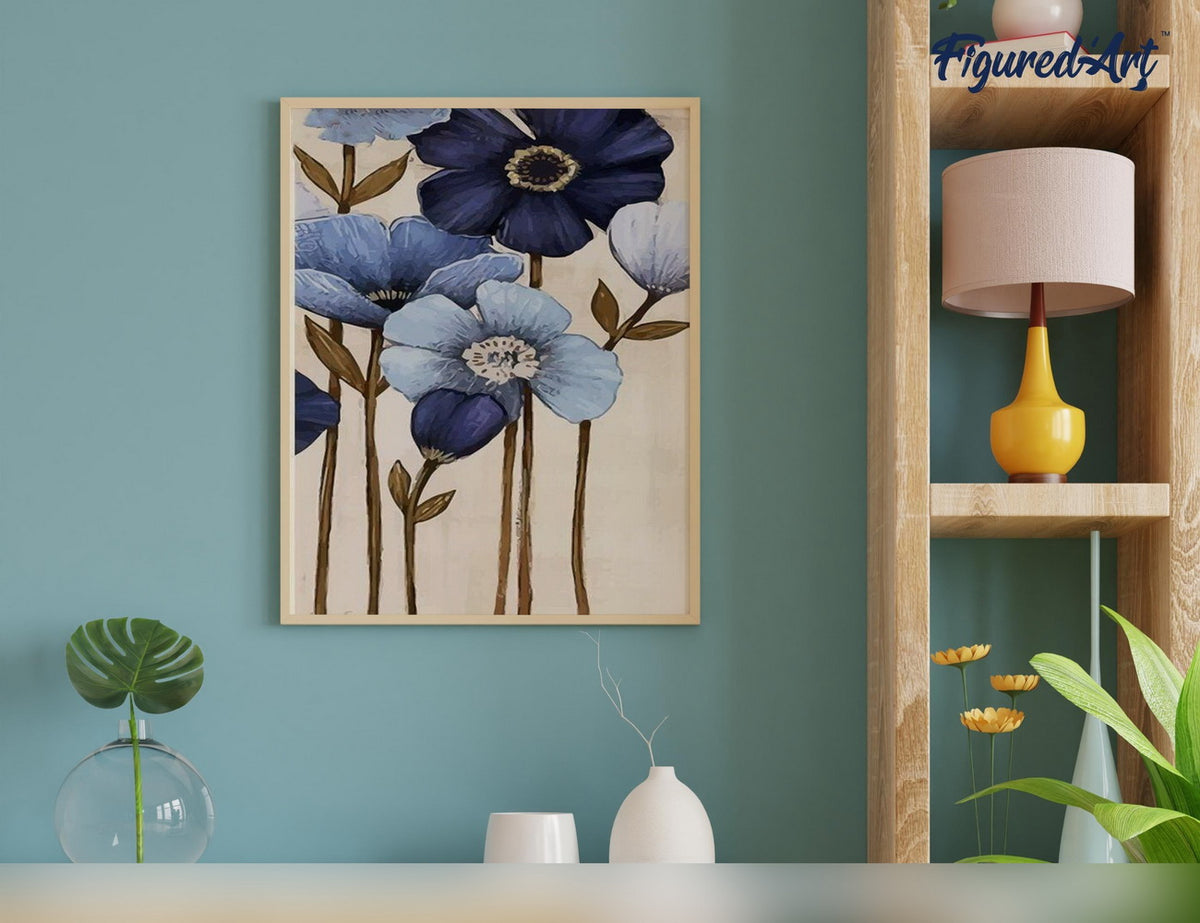 Malen nach Zahlen 40x50cm ohne Keilrahmen Figured’Art Blaue Blüten - Kidis Art
