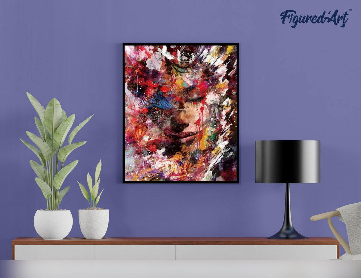 Malen nach Zahlen 40x50cm auf Keilrahmen gespannt Figured’Art Weibliches Gesicht abstrakt - Kidis Art