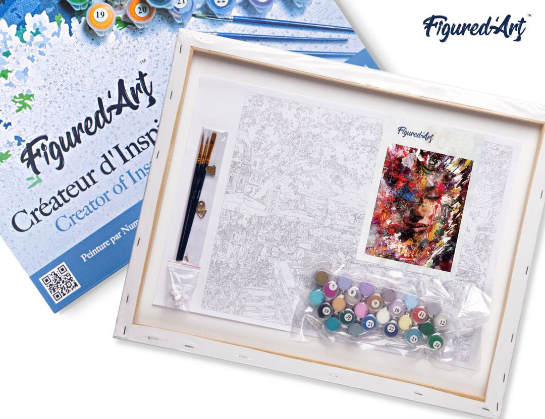 Malen nach Zahlen 40x50cm auf Keilrahmen gespannt Figured’Art Weibliches Gesicht abstrakt