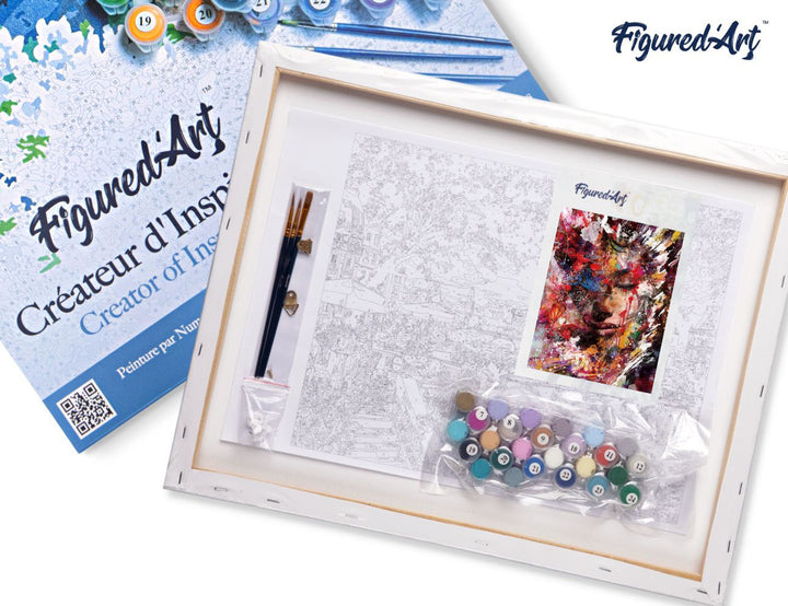 Malen nach Zahlen 40x50cm auf Keilrahmen gespannt Figured’Art Weibliches Gesicht abstrakt