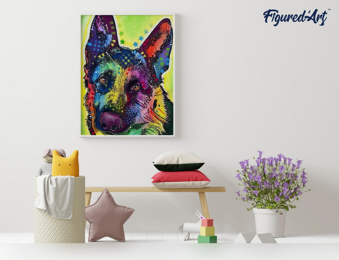 Malen nach Zahlen 40x50cm ohne Keilrahmen Figured’Art Bunter Hund mit Sternen - Kidis Art