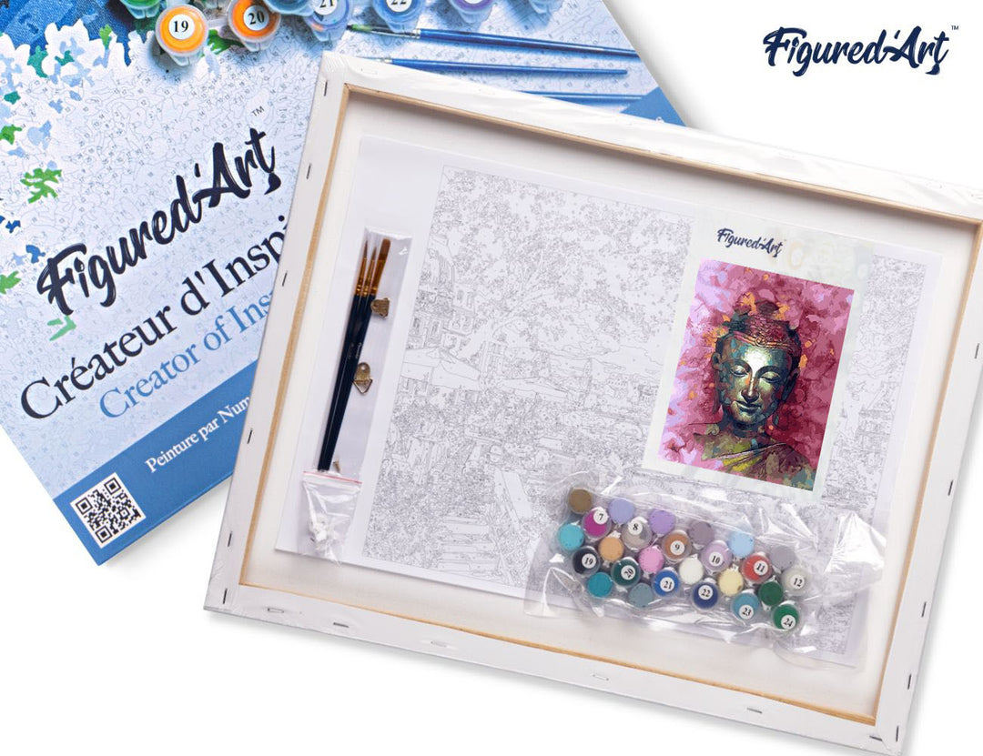 Malen nach Zahlen 40x50cm auf Keilrahmen gespannt Figured’Art Wertvoller Buddha - Kidis Art