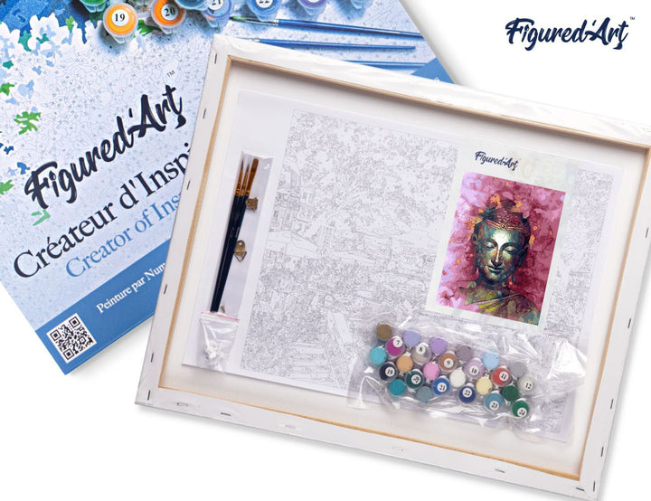 Malen nach Zahlen 40x50cm auf Keilrahmen gespannt Figured’Art Wertvoller Buddha - Kidis Art