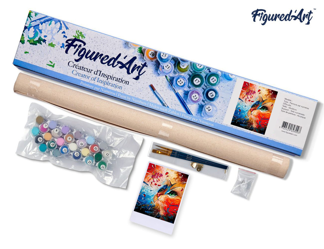 Malen nach Zahlen 40x50cm ohne Keilrahmen Figured’Art Farbige Katze - Kidis Art