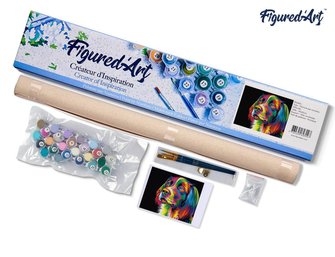 Malen nach Zahlen 40x50cm ohne Keilrahmen Figured’Art Hund Pop Art