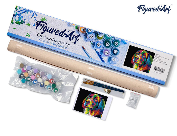 Malen nach Zahlen 40x50cm ohne Keilrahmen Figured’Art Hund Pop Art