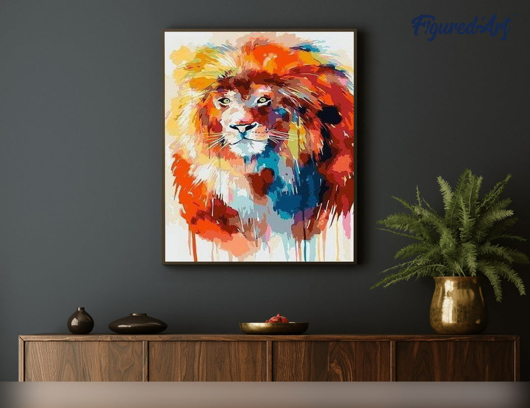 Malen nach Zahlen 40x50cm ohne Keilrahmen Figured’Art Bunter Löwe - Kidis Art