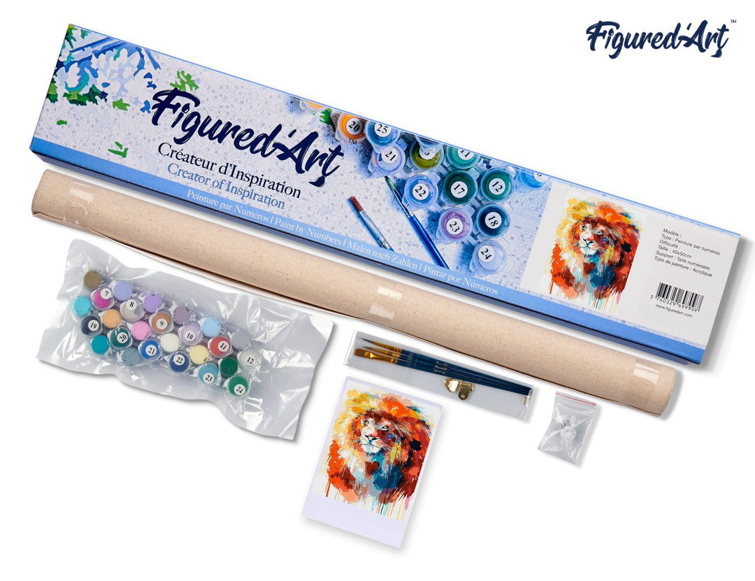 Malen nach Zahlen 40x50cm ohne Keilrahmen Figured’Art Bunter Löwe - Kidis Art