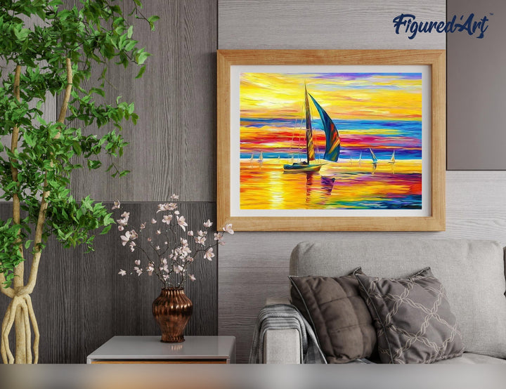 Malen nach Zahlen 40x50cm ohne Keilrahmen Figured’Art Meeresufer und Sonnenuntergang