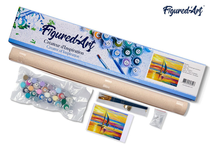 Malen nach Zahlen 40x50cm ohne Keilrahmen Figured’Art Meeresufer und Sonnenuntergang