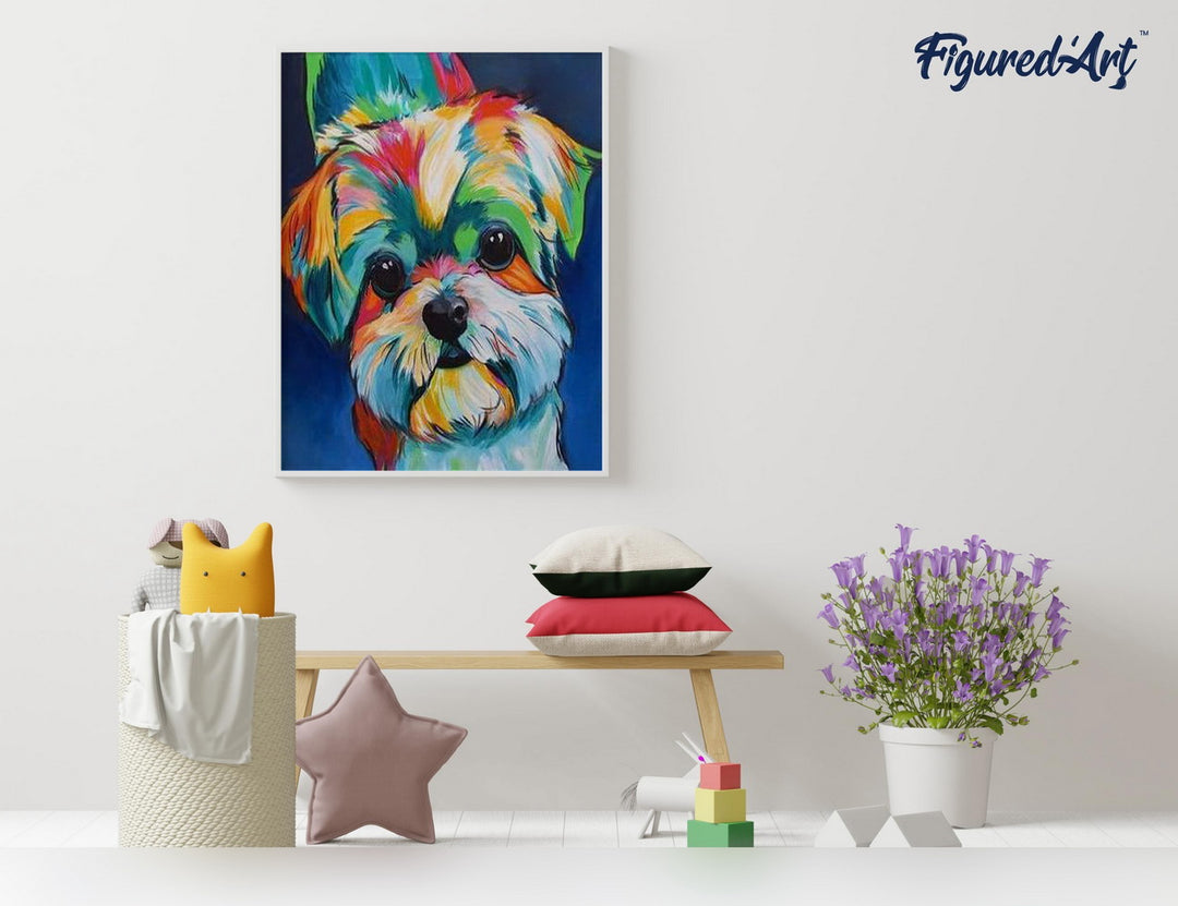 Malen nach Zahlen 40x50cm ohne Keilrahmen Figured’Art Bunter Hund 2 - Kidis Art