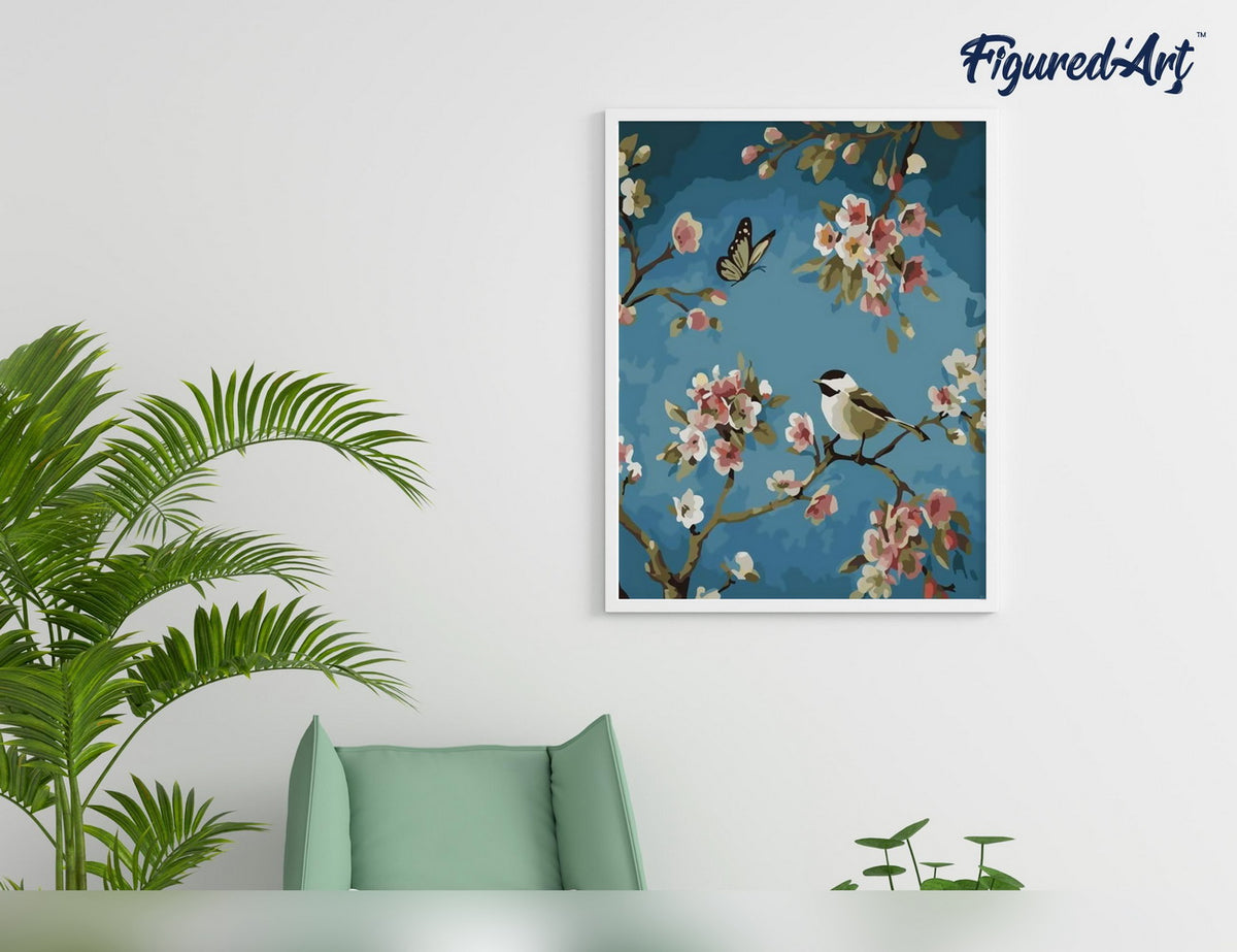 Malen nach Zahlen 40x50cm ohne Keilrahmen Figured’Art Vogel und Schmetterling - Kidis Art