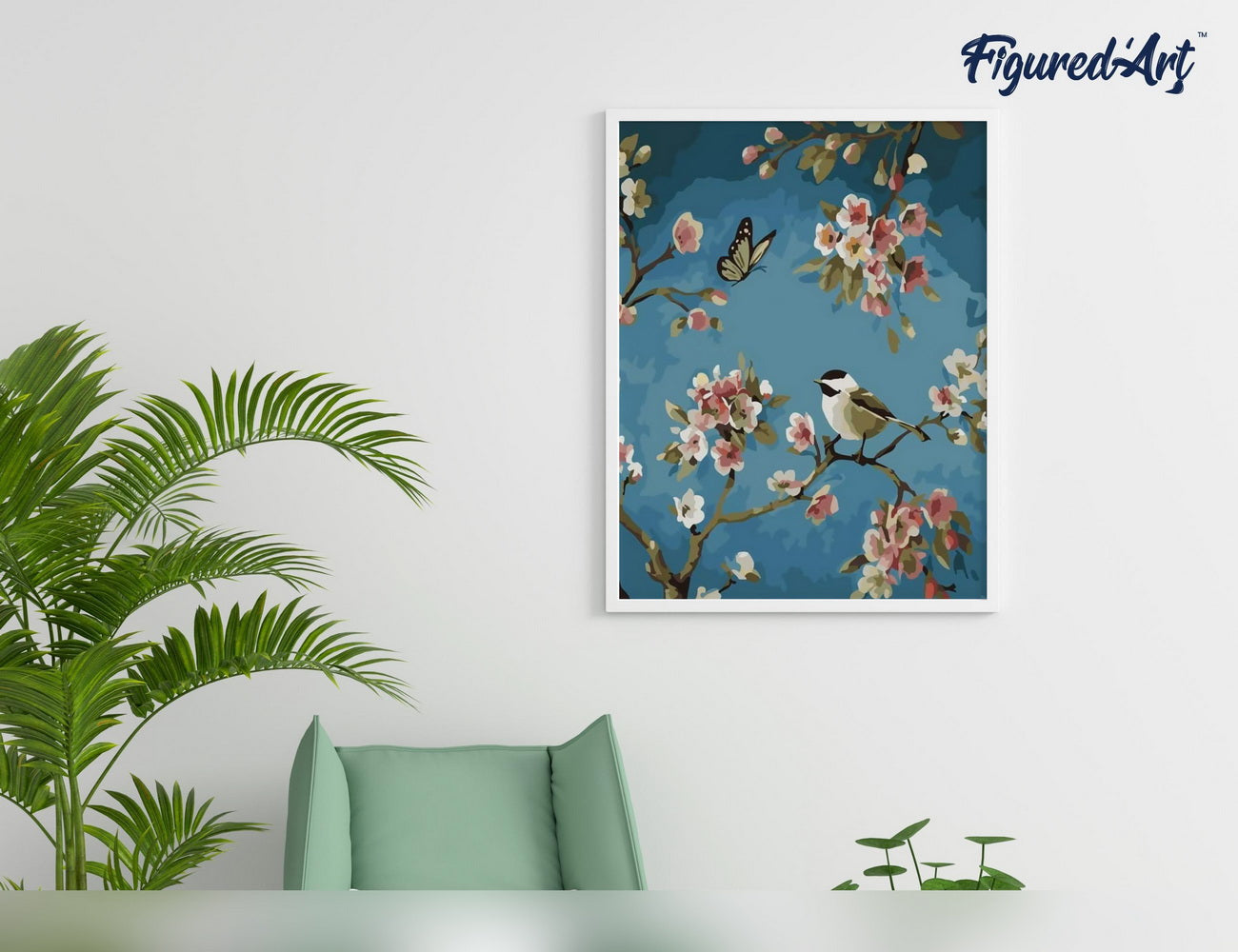 Malen nach Zahlen 40x50cm ohne Keilrahmen Figured’Art Vogel und Schmetterling - Kidis Art