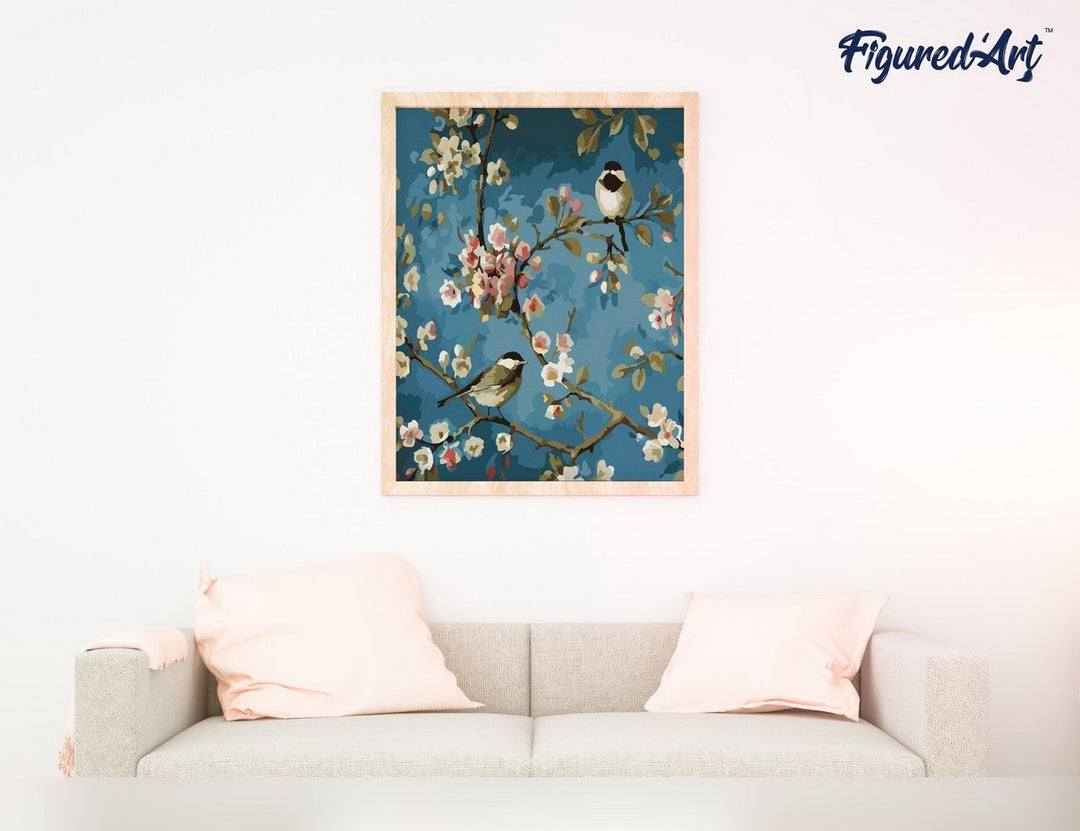 Malen nach Zahlen 40x50cm ohne Keilrahmen Figured’Art Blumen und Vögel - Kidis Art
