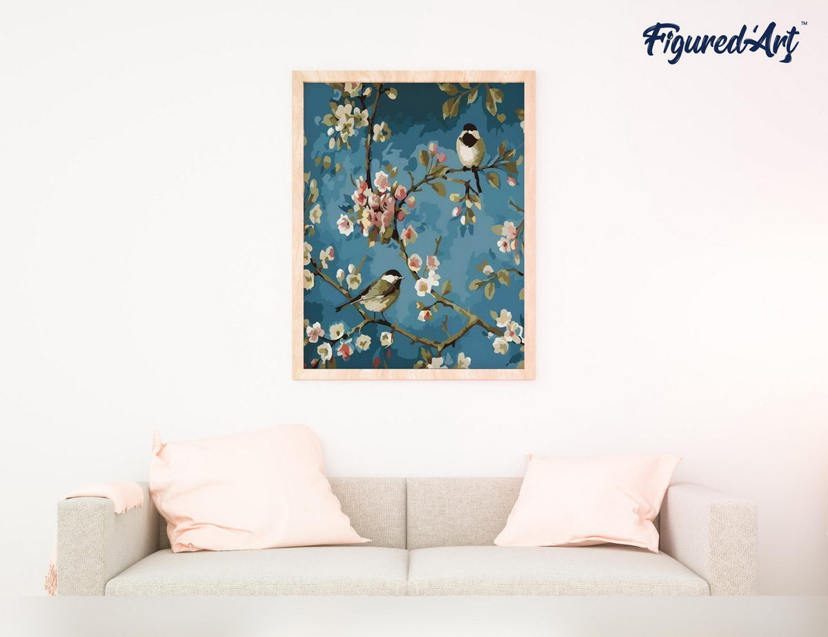 Malen nach Zahlen 40x50cm ohne Keilrahmen Figured’Art Blumen und Vögel - Kidis Art