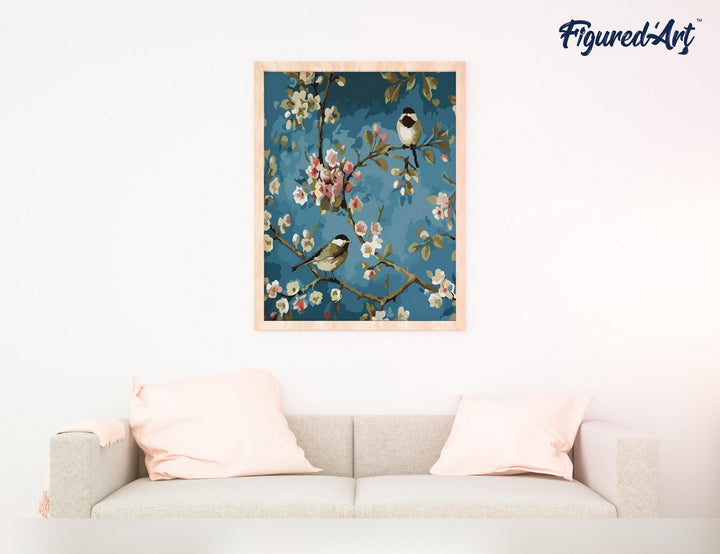 Malen nach Zahlen 40x50cm ohne Keilrahmen Figured’Art Blumen und Vögel - Kidis Art