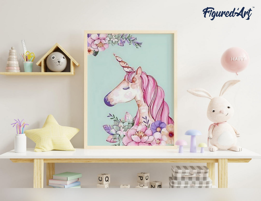 Malen nach Zahlen 40x50cm ohne Keilrahmen Figured’Art Rosarotes Einhorn