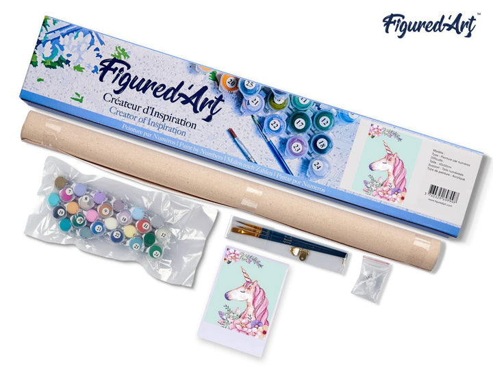 Malen nach Zahlen 40x50cm ohne Keilrahmen Figured’Art Rosarotes Einhorn