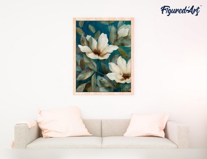 Malen nach Zahlen 40x50cm ohne Keilrahmen Figured’Art Dunkelweisse Blumen - Kidis Art