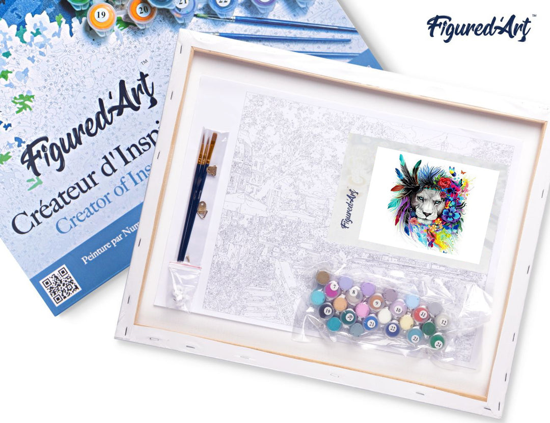 Malen nach Zahlen 40x50cm auf Keilrahmen gespannt Figured’Art Löwe bereit für die Parade