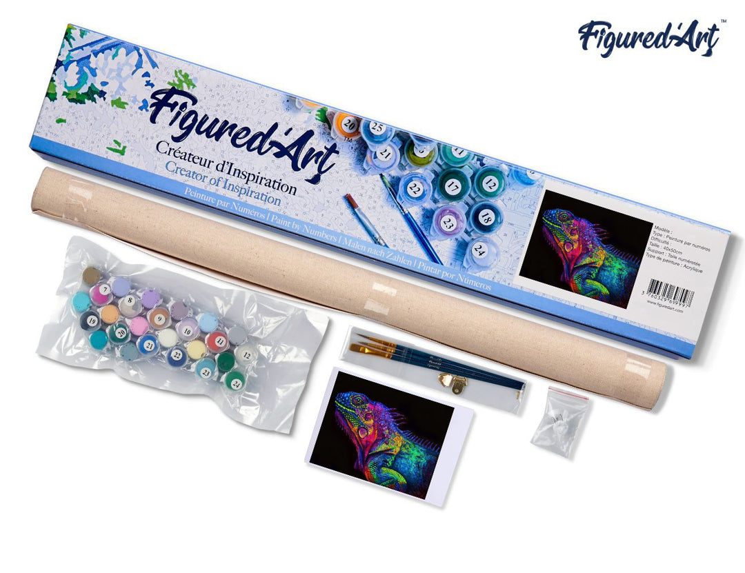 Malen nach Zahlen 40x50cm ohne Keilrahmen Figured’Art Buntes Chamäleon - Kidis Art