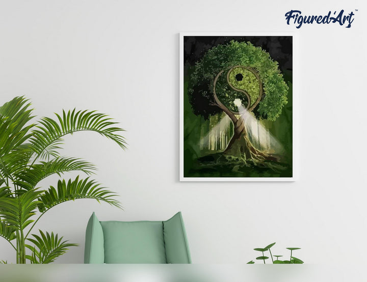 Malen nach Zahlen 40x50cm ohne Keilrahmen Figured’Art Yin und Yang Baum