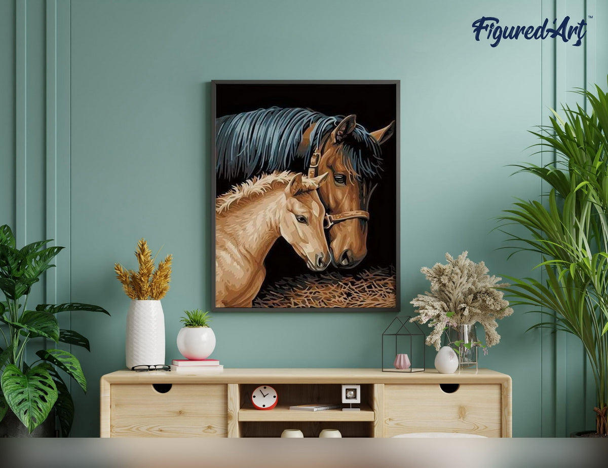 Malen nach Zahlen 40x50cm ohne Keilrahmen Figured’Art Pferd und sein Junges - Kidis Art