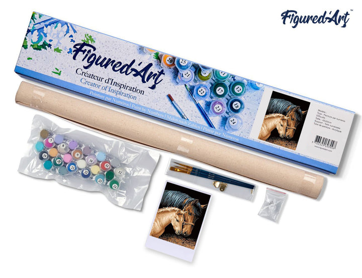 Malen nach Zahlen 40x50cm ohne Keilrahmen Figured’Art Pferd und sein Junges