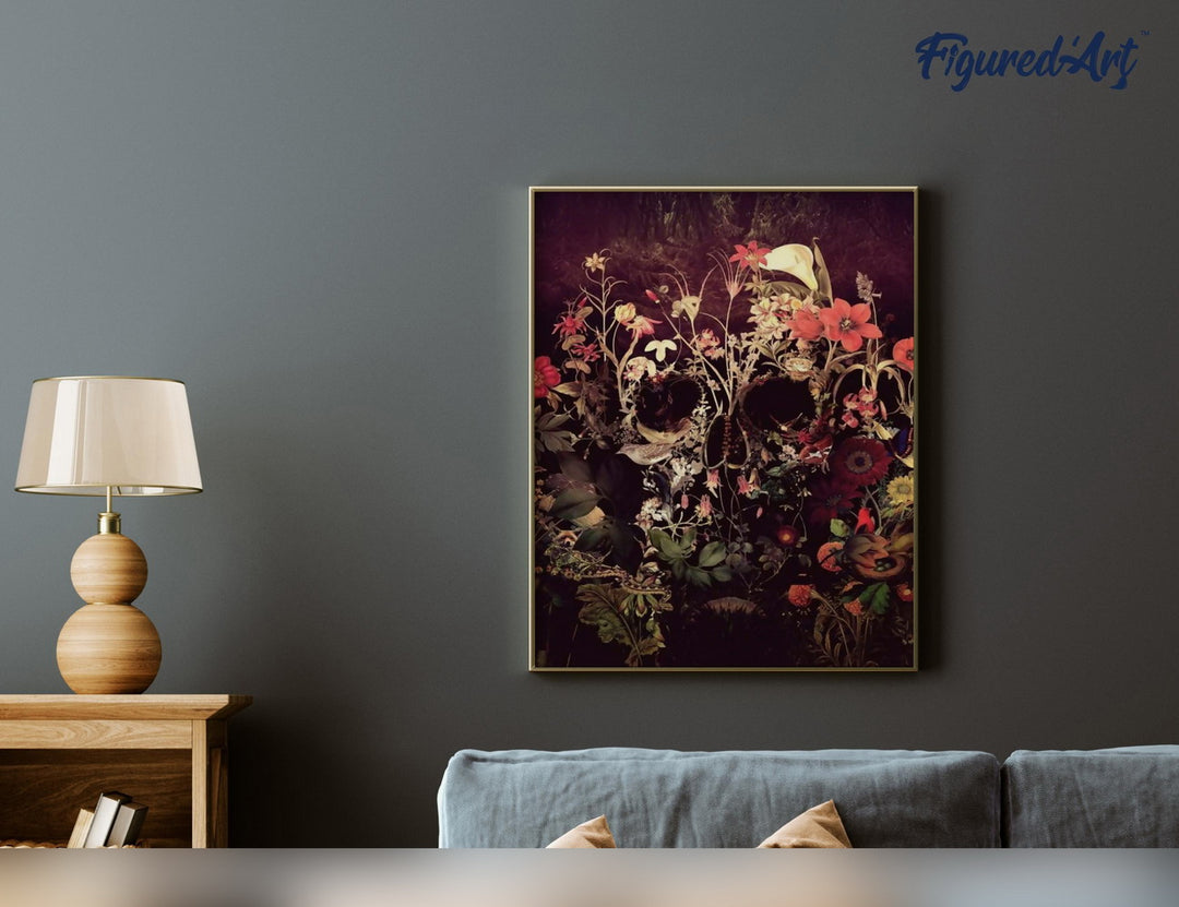 Malen nach Zahlen 40x50cm auf Keilrahmen gespannt Figured’Art Stilisierter Totenkopf - Kidis Art