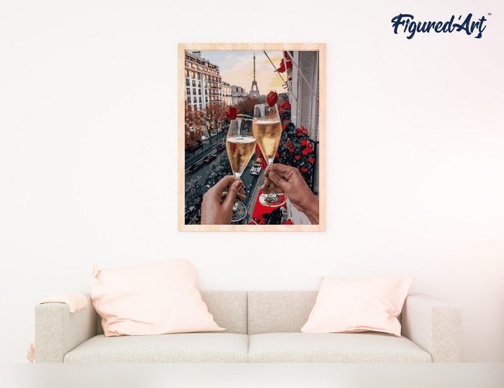 Malen nach Zahlen 40x50cm ohne Keilrahmen Figured’Art Prost der Verliebten in Paris