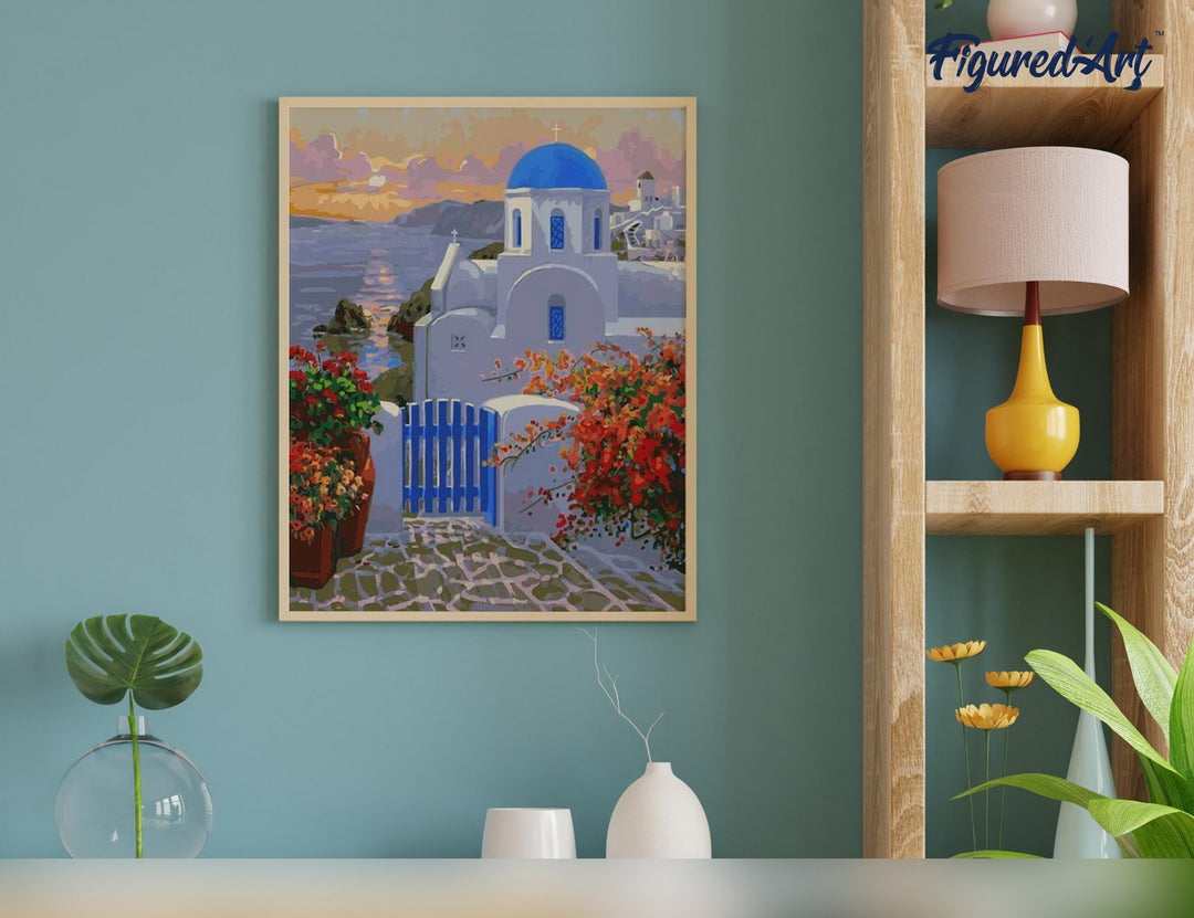 Malen nach Zahlen 40x50cm ohne Keilrahmen Figured’Art Kleines griechisches Dorf