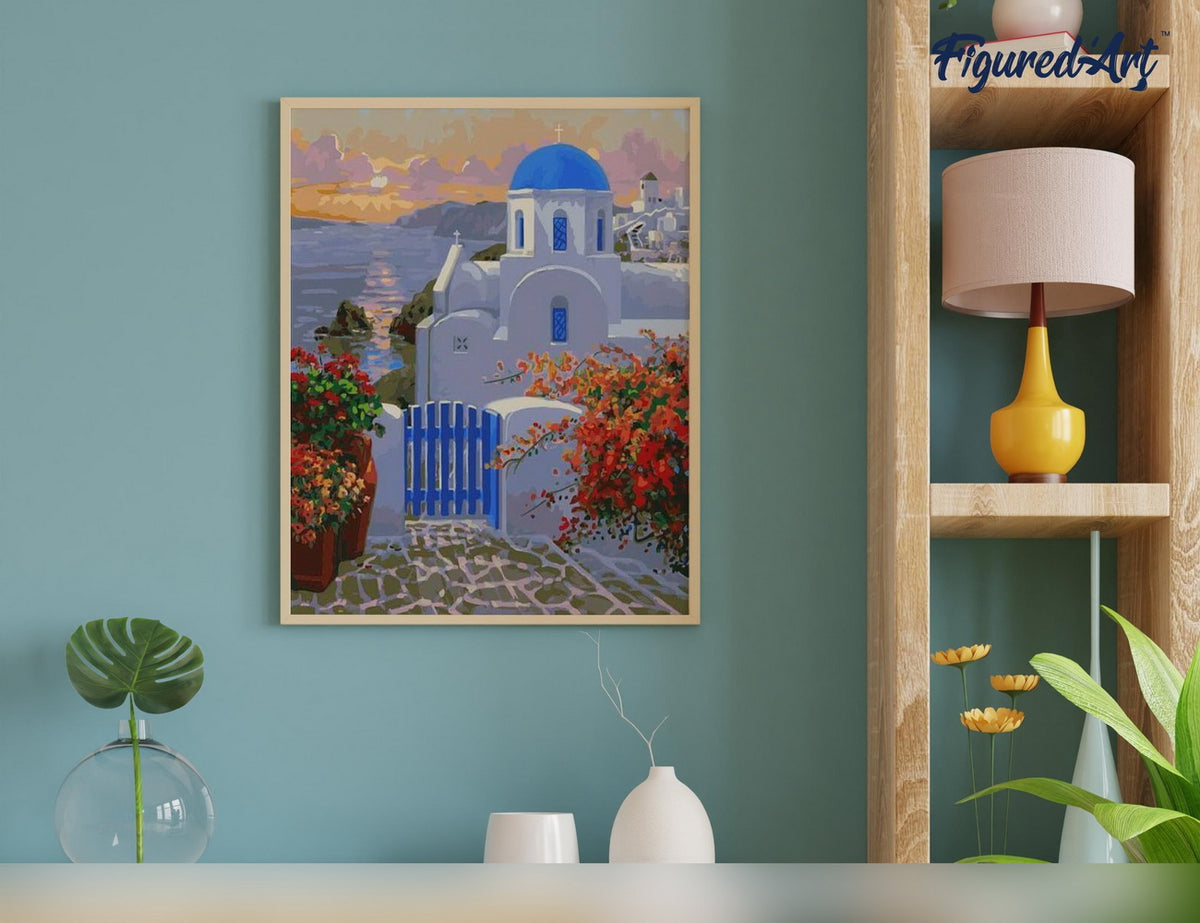 Malen nach Zahlen 40x50cm ohne Keilrahmen Figured’Art Kleines griechisches Dorf - Kidis Art