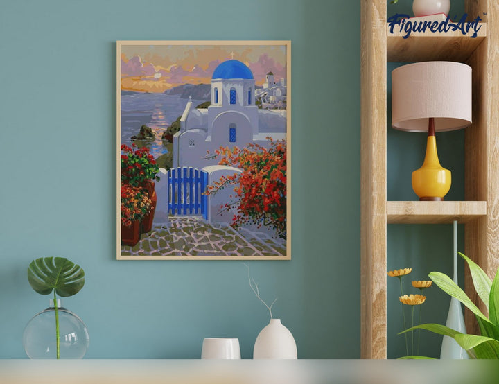 Malen nach Zahlen 40x50cm ohne Keilrahmen Figured’Art Kleines griechisches Dorf