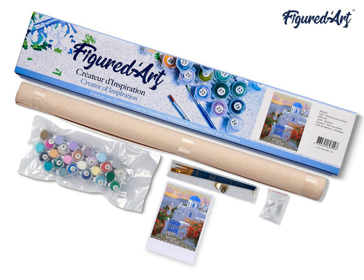 Malen nach Zahlen 40x50cm ohne Keilrahmen Figured’Art Kleines griechisches Dorf