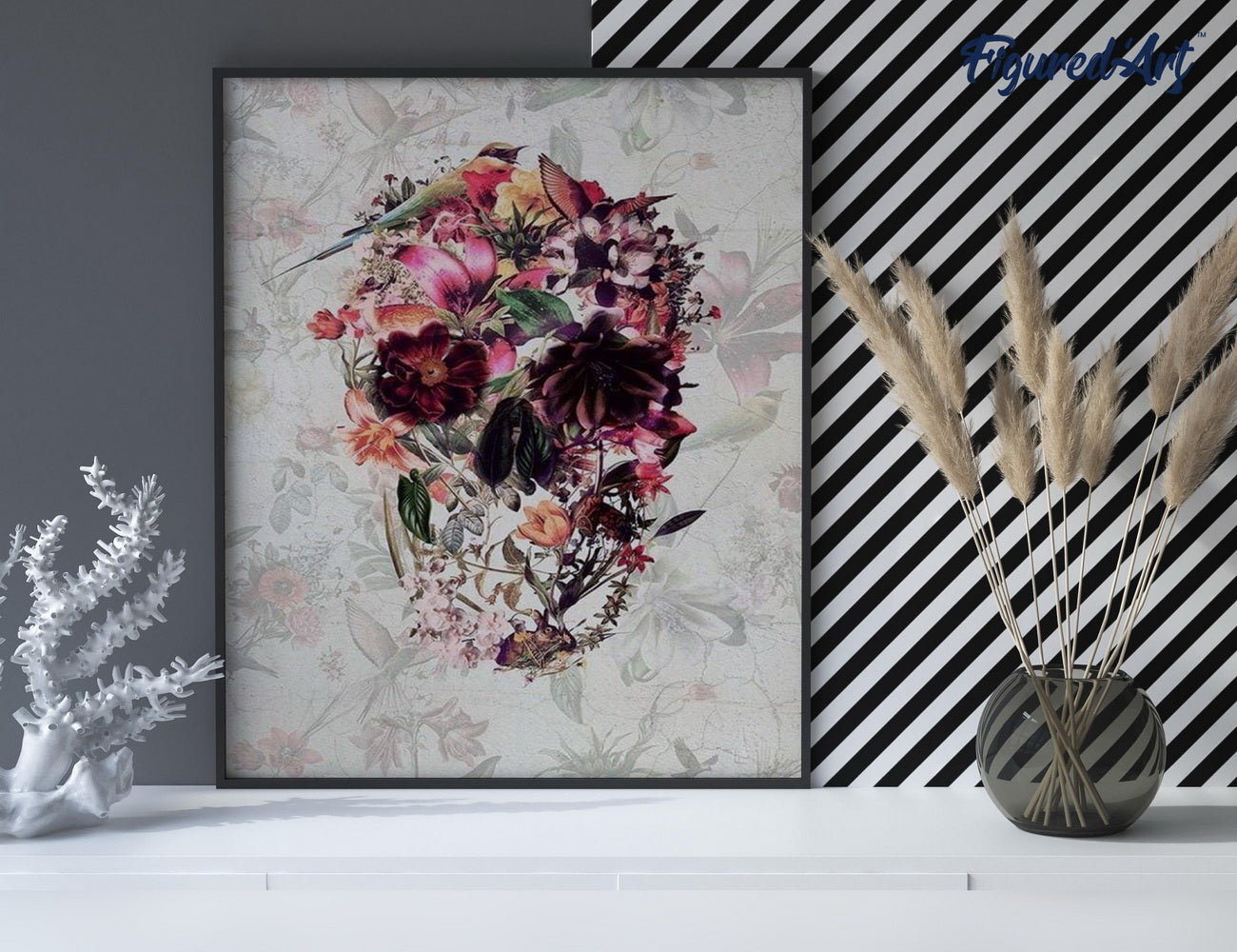 Malen nach Zahlen 40x50cm auf Keilrahmen gespannt Figured’Art Verzierter Schädel - Kidis Art